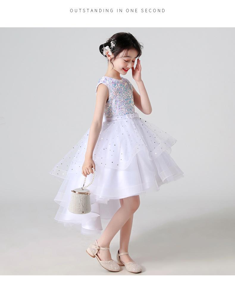 Girls' Sleeveless Tulle Train Princess Dress for Flower Girl or Performance