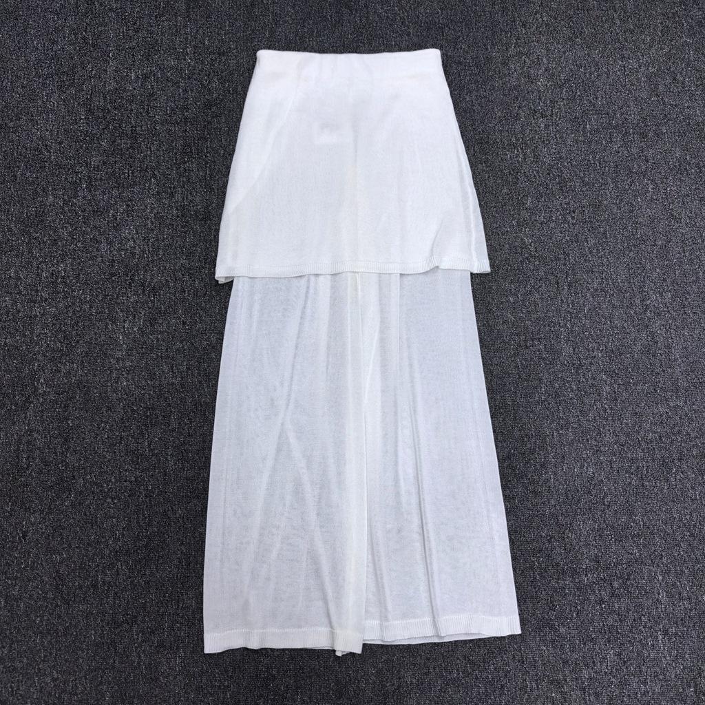 Longmei Women's Knit Wide-Leg Fake Two-Piece Elastic Waist Pants - Spring/Summer 2026 Minimalist Style Straight-Leg Trousers