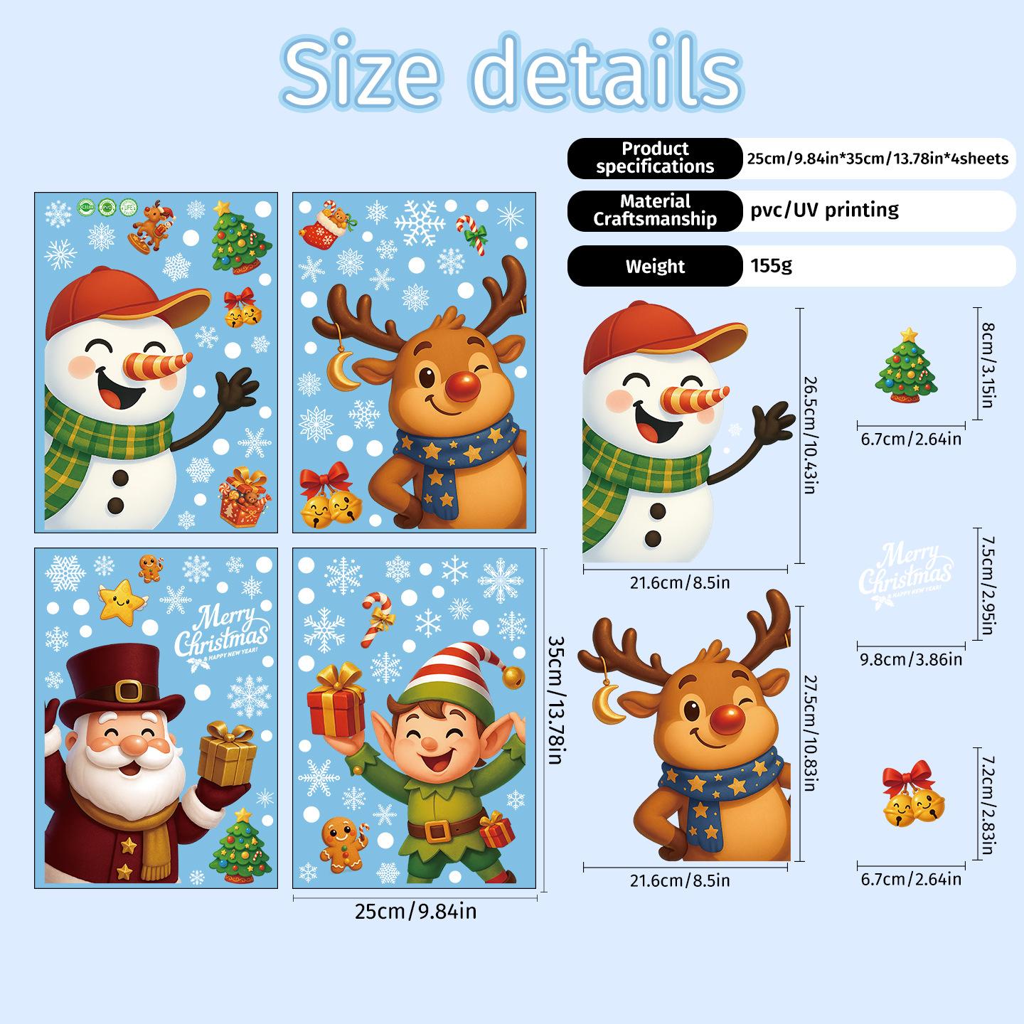 Рождественское украшение Санта-Клаус Эльфы Статические наклейки Украшение для вечеринки Снежинки Стекло Пользовательские наклейки 35*25 [4 sheets]