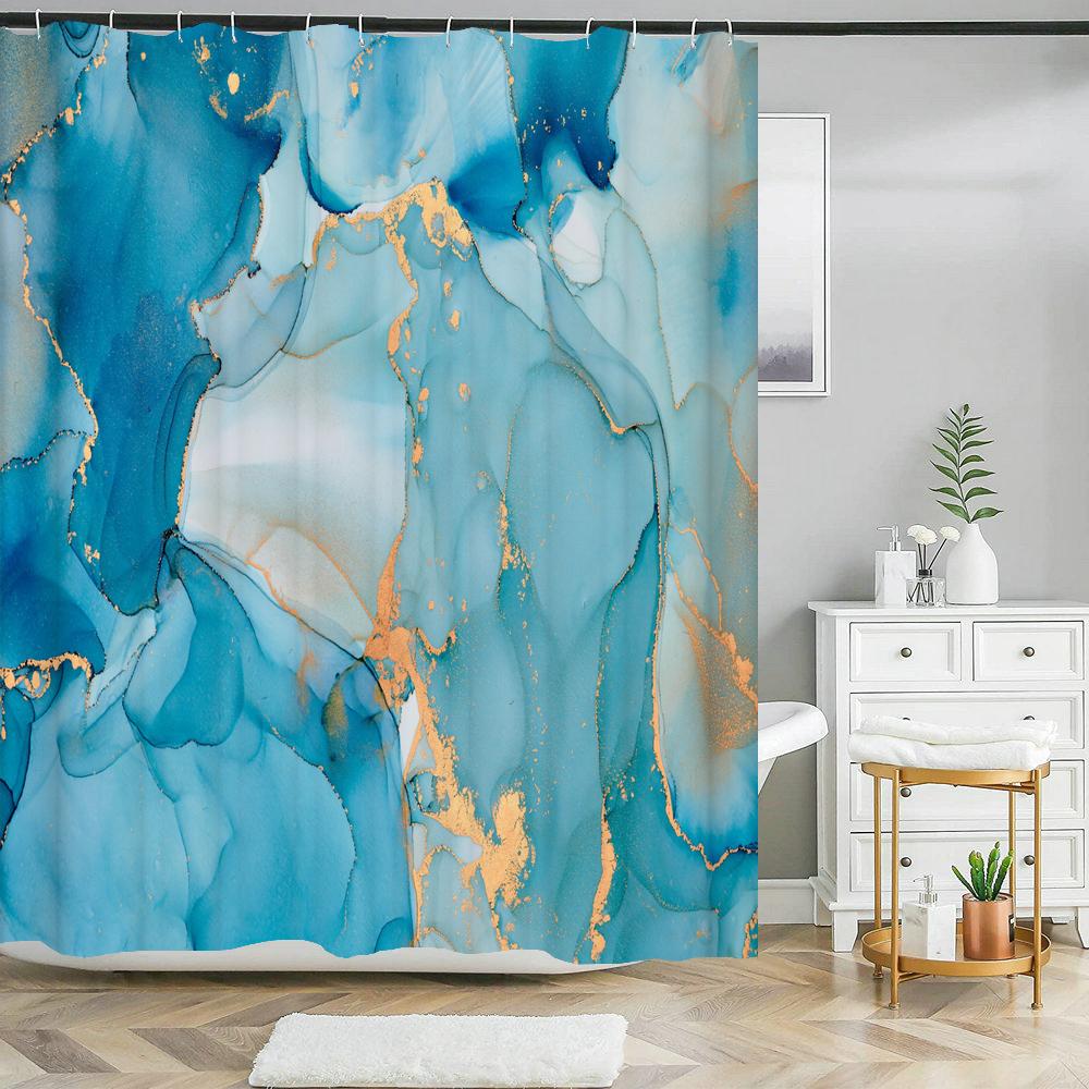 Marble Pattern Shower Curtain Waterproof Fabric Abstraction Printing Creative Bathroom Curtain Home Decor Bath Screen with Hooks