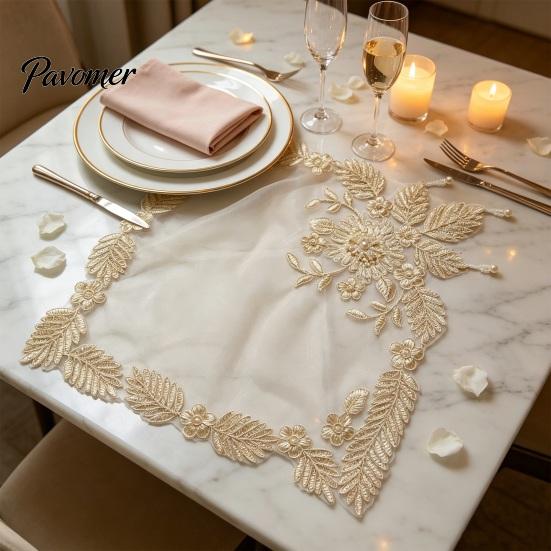 Anti Scald Table Protectors for Home Floral Embroidered Placemat, Heat Insulation Mat with Beads, Decorative Mats Dressing Retro Coaster Wedding