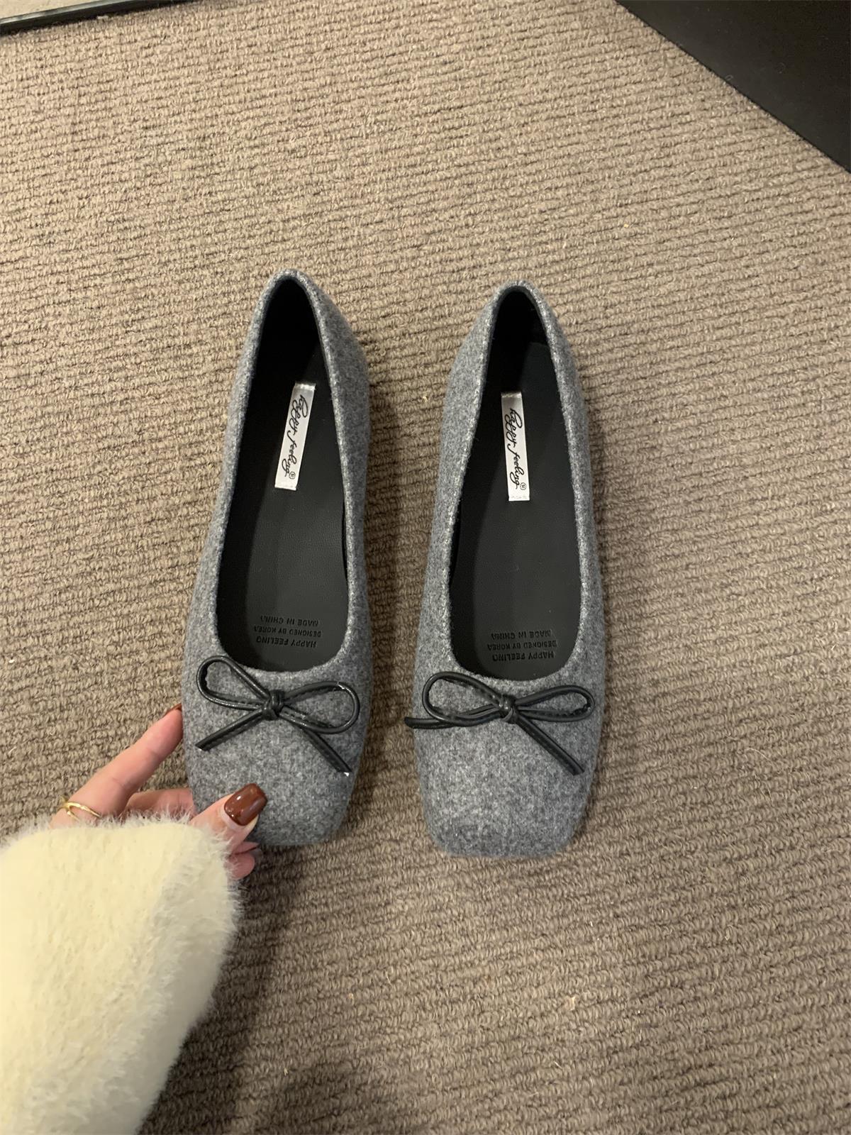 

2025 Новые Туфли-бобы Женские Одинарные туфли Ретро Французский Бант-бабочка Слипоны Круглый носок Высокий каблук Осенний сезон Полиуретан 35 серый