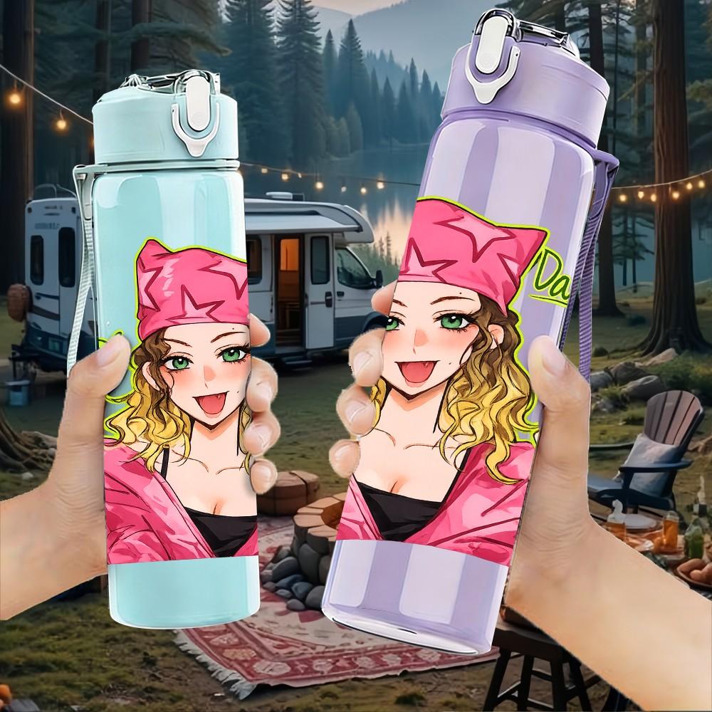 1PC Pink Glam Queen Girl Portrait Print 750ml Color Plastic Sports Water Bottle Leakproof Flip Straw Lid Suitable for Sports Office Home Use