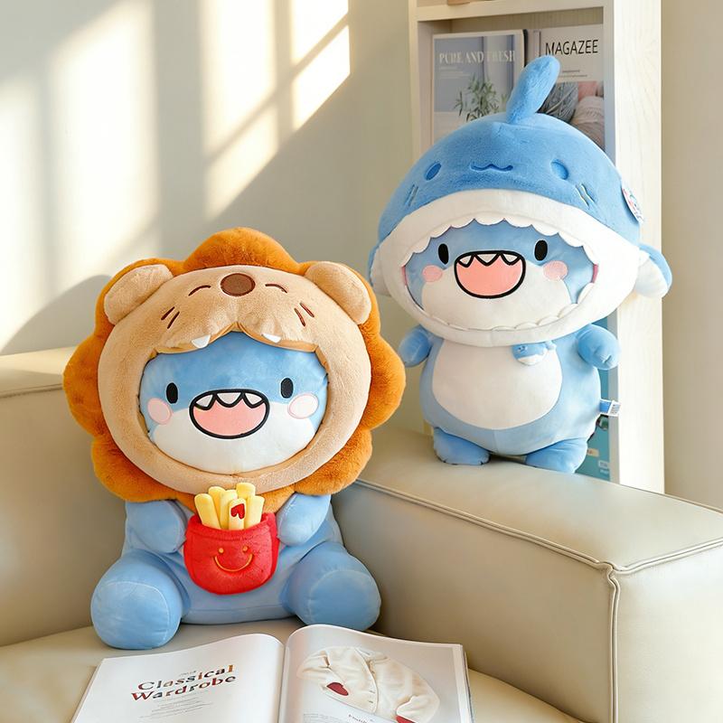 3045Cm Soft Blue Shark Fatty Plush Toy Stuffed Cartoon Ocean Animal Sitting Lying Doll Appeasing Birthday Gift