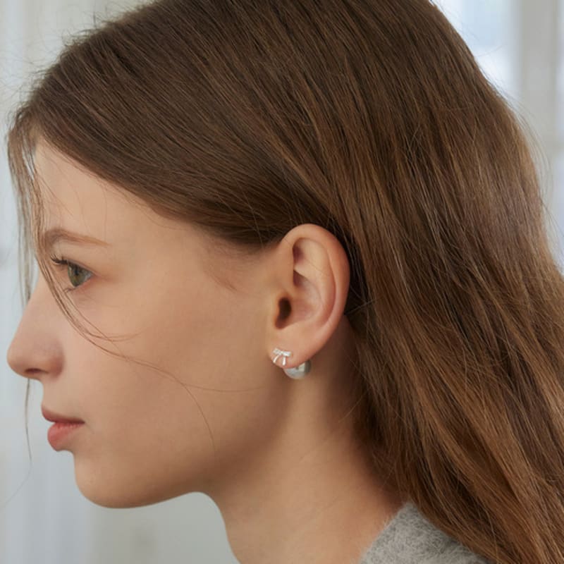 Murmur [925silver]Ribbon Pearl Clutch Earrings