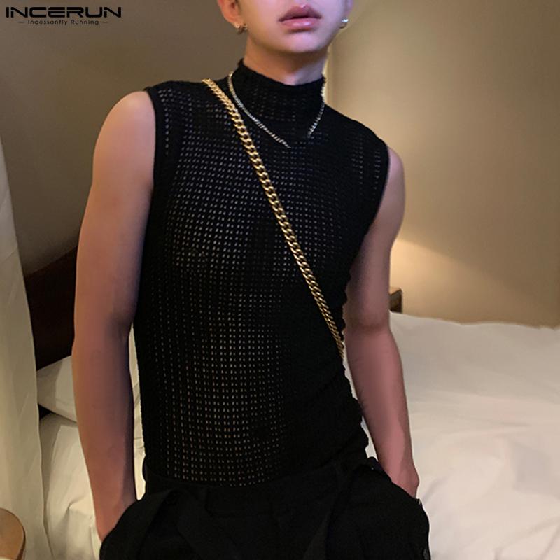 

INCERUN Мужской облегающий жилет без рукавов с высоким воротником и вырезами