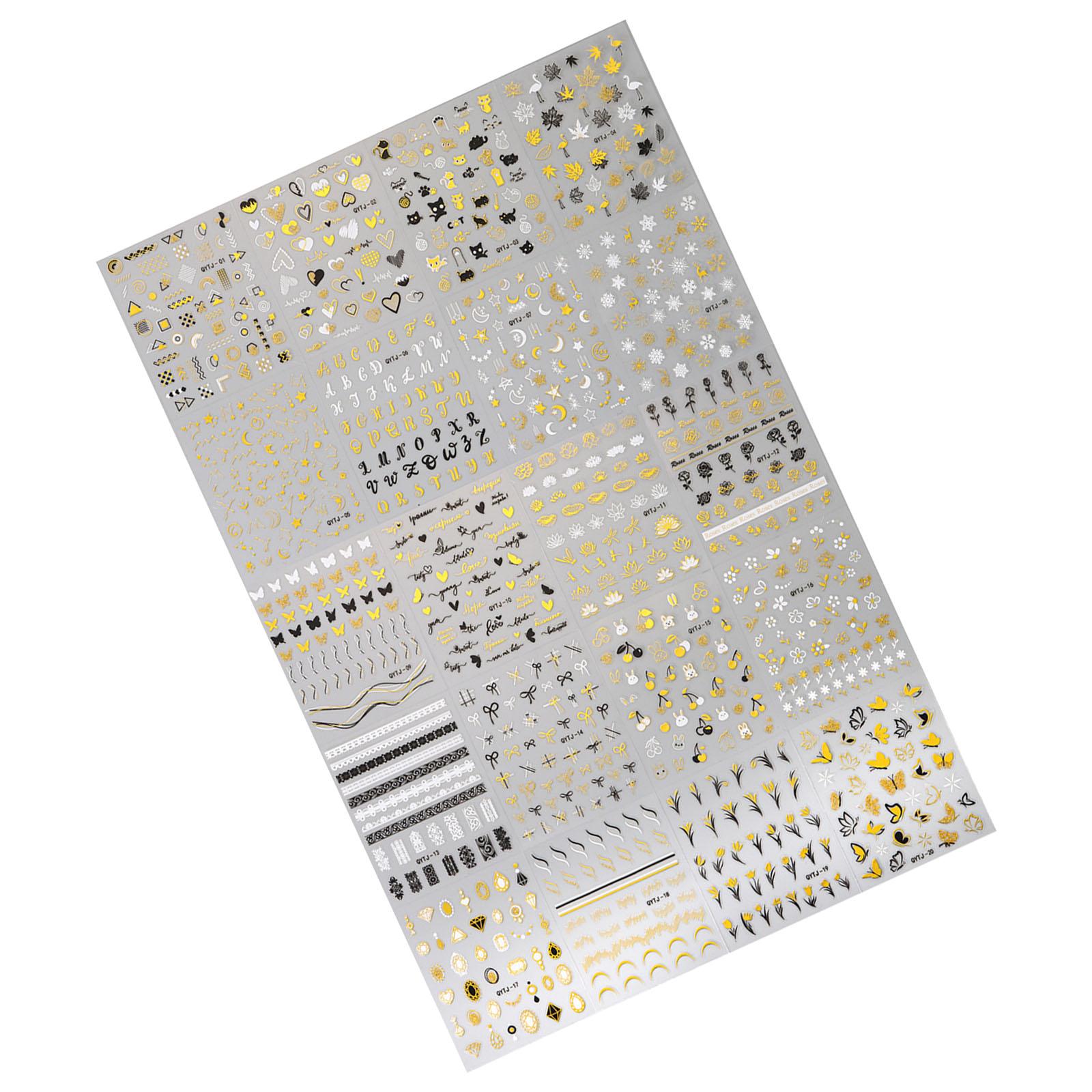 

20 листов наклеек для ногтей с котами, сердечками и звездными цветами для DIY нейл-арта, легкое нанесение, долговечный клей, маникюр