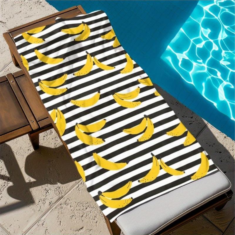 

1pc Quick-Dry Beach Towel - Cartoon Banana & Stripes Print, Super Absorbent Microfiber, Lightweight for Beach, Pool, Camping, W40*H60(CM)