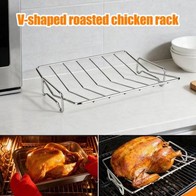 Stainless Steel Turkey Roasting Rack V-shaped Non-stick Cooking Rack for Roasting Pan Dual-purpose BBQ Rib Grilling Rack