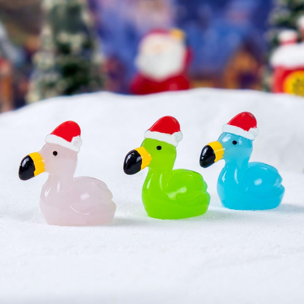 50Pcs Luminous Flamingo Ornaments Micro Landscape Christmas Diy Resin Garden Decoration Outdoor Lawn Yard Garden Accessories
