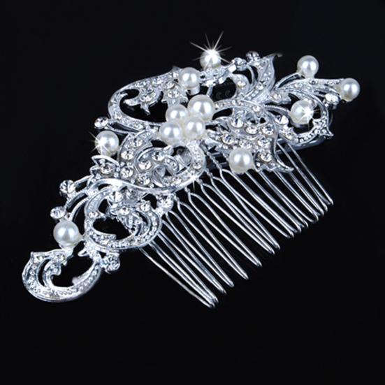 Women's Wedding Flower Rhinestone Faux Pearl Hair Clip Bridal Hair Comb Jewelry