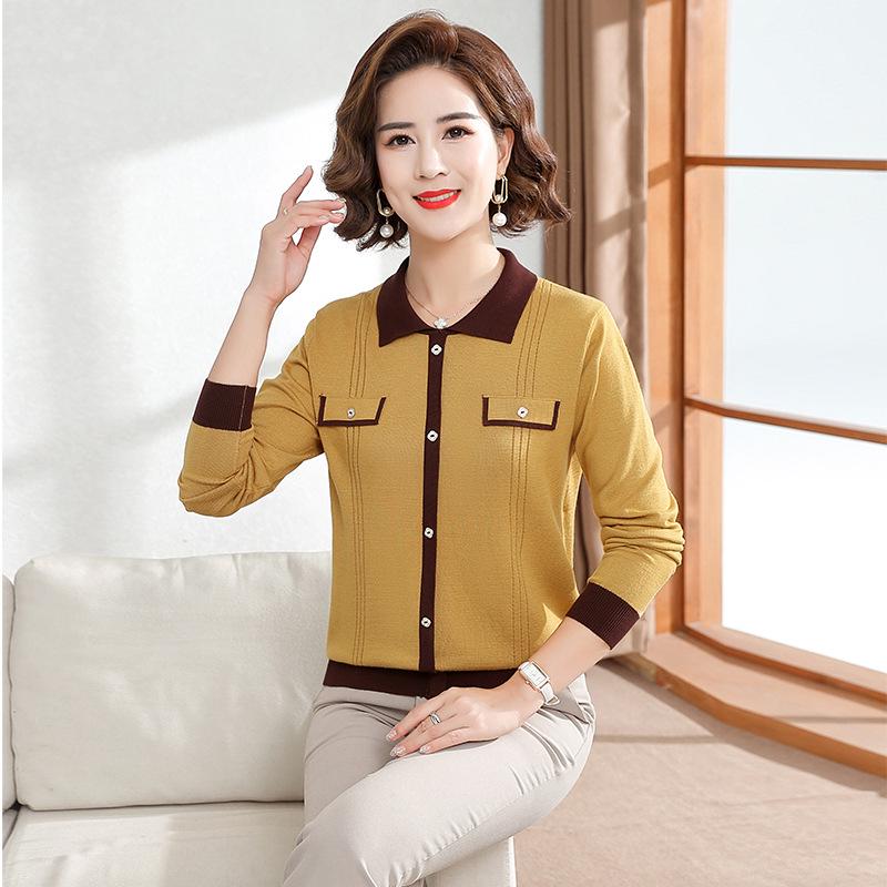 

Chic Spring/Autumn Long Sleeve Top for Middle-Aged Women - Age-Defying Fashionable Knitwear 4XL (recommended for 160-170 jin) жёлтый
