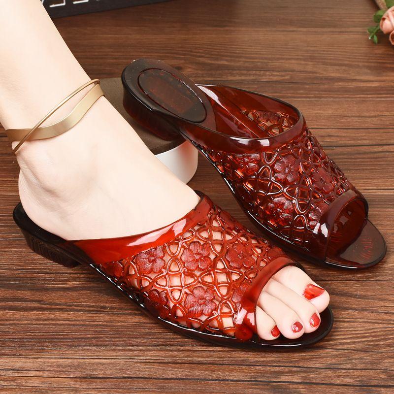 

Хрустальные тапочки для женщин Прозрачные летние на танкетке Пластиковые Простые Домашний декор Классические Для домашнего использования Нескользящие тапочки для дома 40