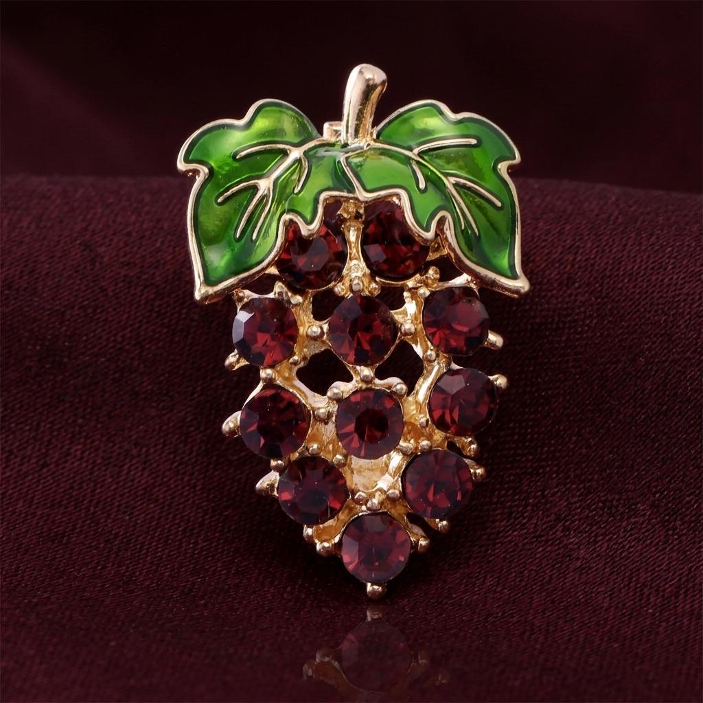Rhinestone Grape Brooch Pin Zinc Alloy KC Gold Plated For Clothes Scarf Bag Decoration