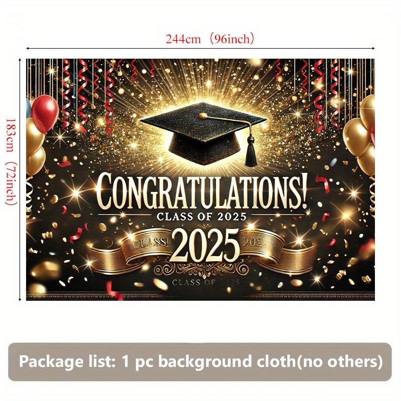 1 Piece Congratulations To the Graduation Theme Wall Covering of the Class of 2025 with Golden Confetti and Glitter
