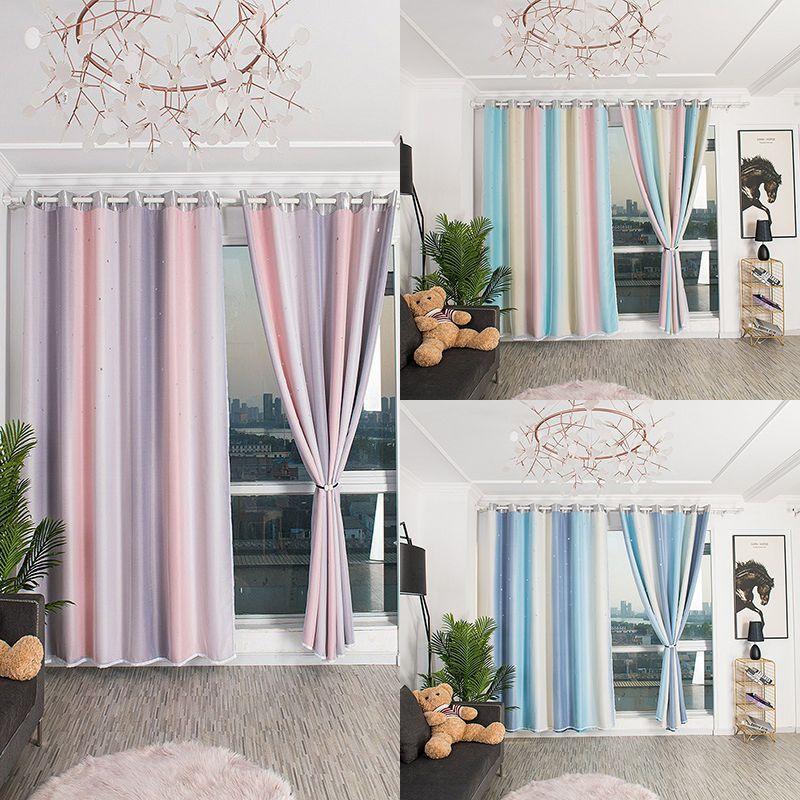 Stylish Blackout And Tulle Drapes With Hollowed Out Star Design For Living Room Decor