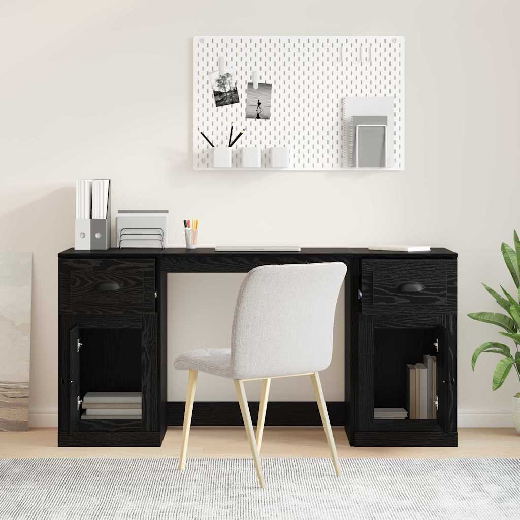 Wall Mounted Desk with Cabinet and Drawer Black Oak Effect