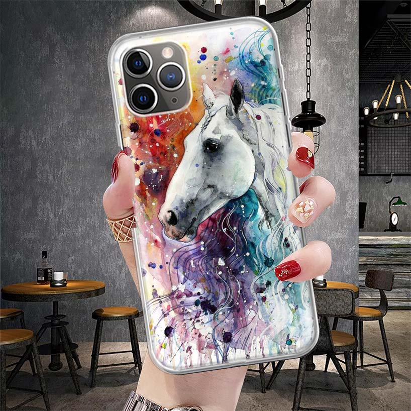 Animal Oil Painting Horse Soft Phone Case For IPhone 11 17 Air 16E 16 Pro Max 15 + 14 Plus 13 Mini 12 Apple 7 SE 8 Fundas Coque