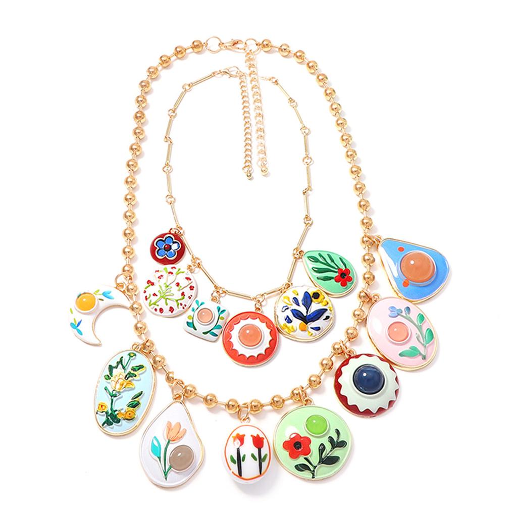 Literature and Art Light Luxury Gentle Atmosphere Color Geometric Three-dimensional Flower Pendant Multi-layered Wearing Women's Necklace