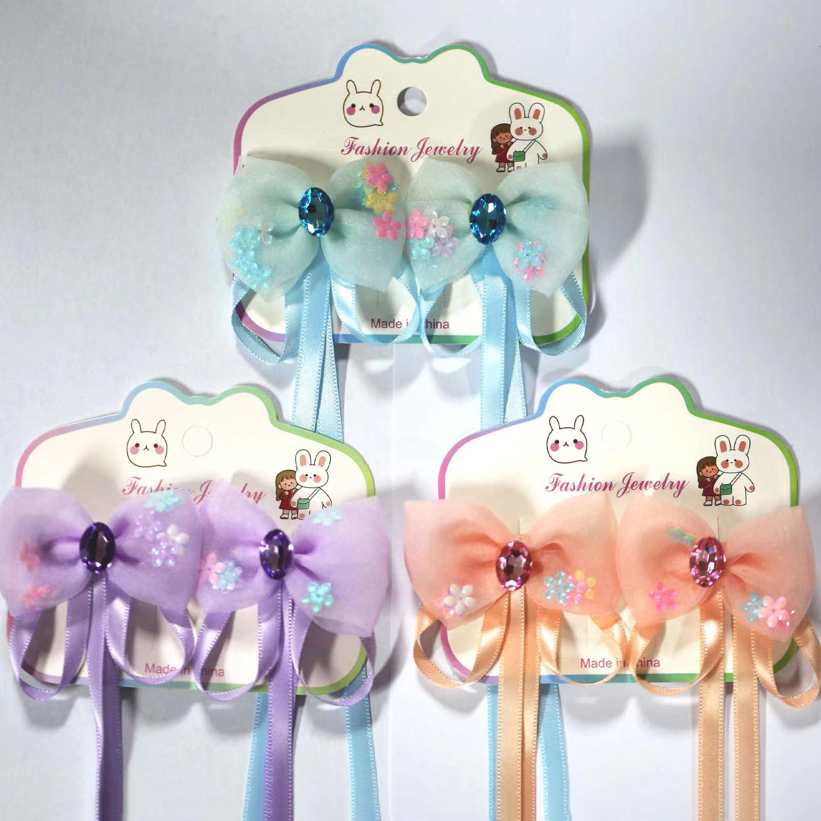

Spring Hanfu Bow Headdress: Sweet Princess Mesh Ribbon Hair Clip for Girls.
