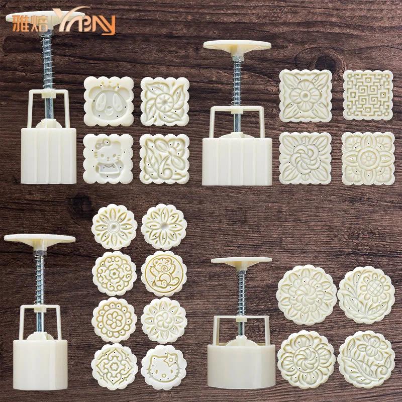 6 piezas/set Molde para Pastel de Luna con Forma de Flor 50g DIY Presión Manual Fondant Molde para Pastel de Luna Plástico Prensa Cortador de Galletas Herramienta para Hornear