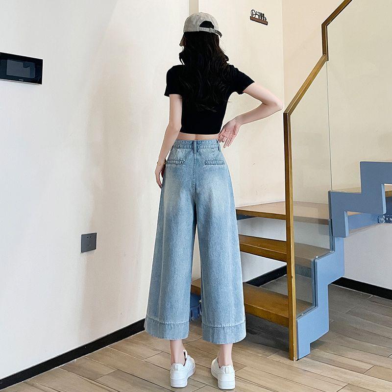 Wide-legged Jeans In Summer New High-waisted Small Retro Loose Slim Casual High-waisted Cropped Pants