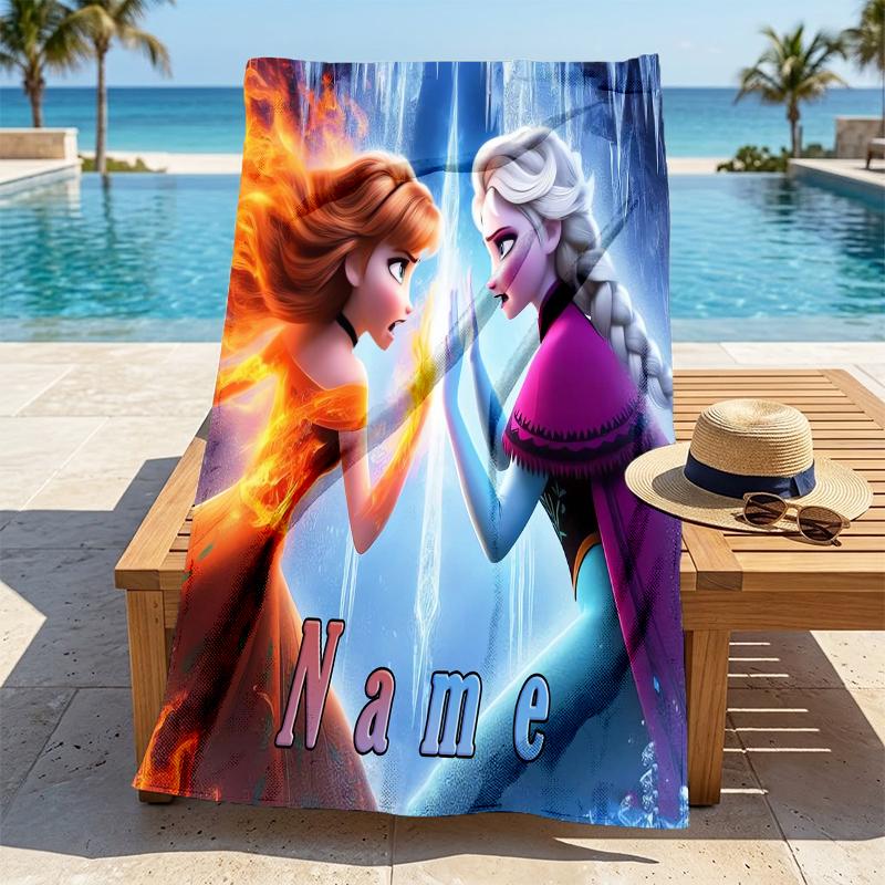 Custom Name Frozen Friendship Stylish Digital Printing Beach Towel Quick‑Drying Absorbent Blanket for Beach Pool Gym Travel