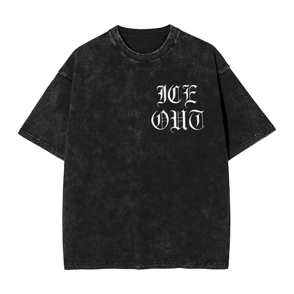 "ICE OUT" Bold Block Graphic Vintage Acid Washed Oversized Streetwear Y2K Hip Hop Graphic T-Shirt Top for Streetwear Enthusiasts