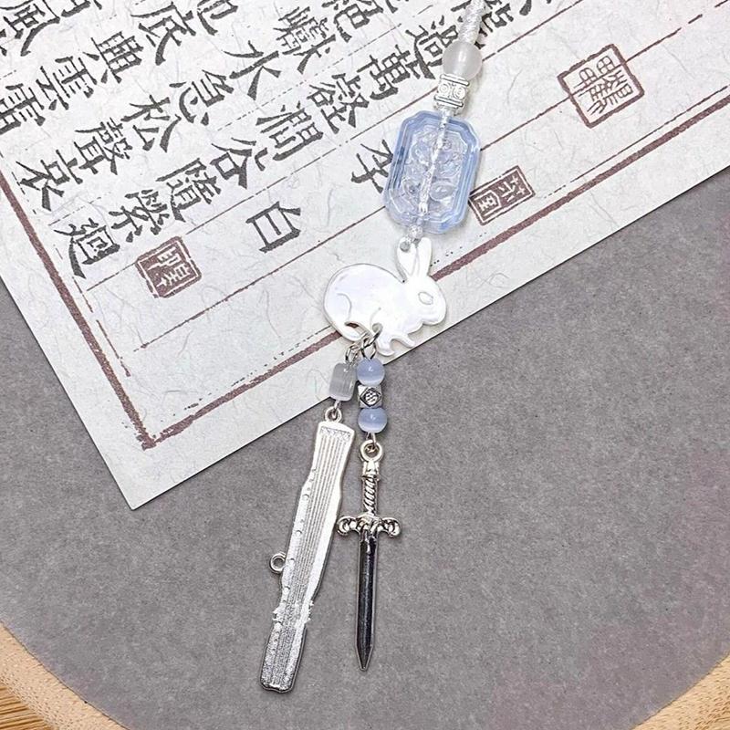 Creative Phone Charms Fashion Trendy Beaded Rabbit Mobile Phone Chain Lanyard Keychain Bag Decoration Pendant Card Book Chain