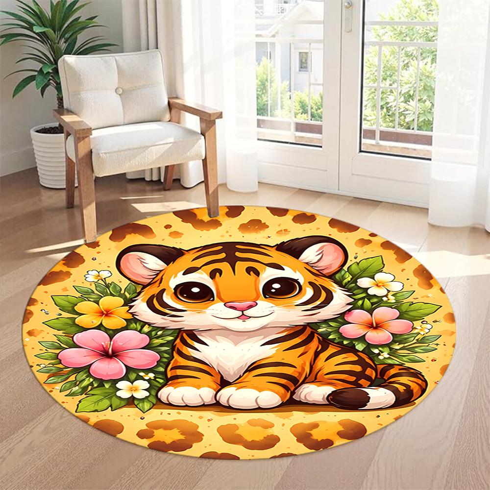 Tiger Round Carpet Design for Decorate room Outdoor Study room Balcony Antislip Round Carpet Decorate Offices Perfect Gift for Women Men