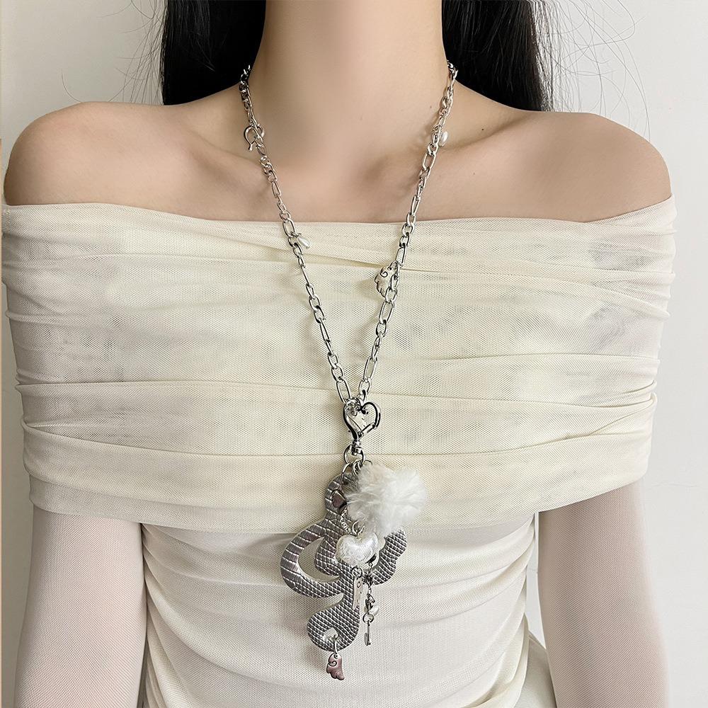 Harajuku Musical Notes Necklace Y2K Furball Wing Chain Choker Heart Pendant Necklace  Subculture