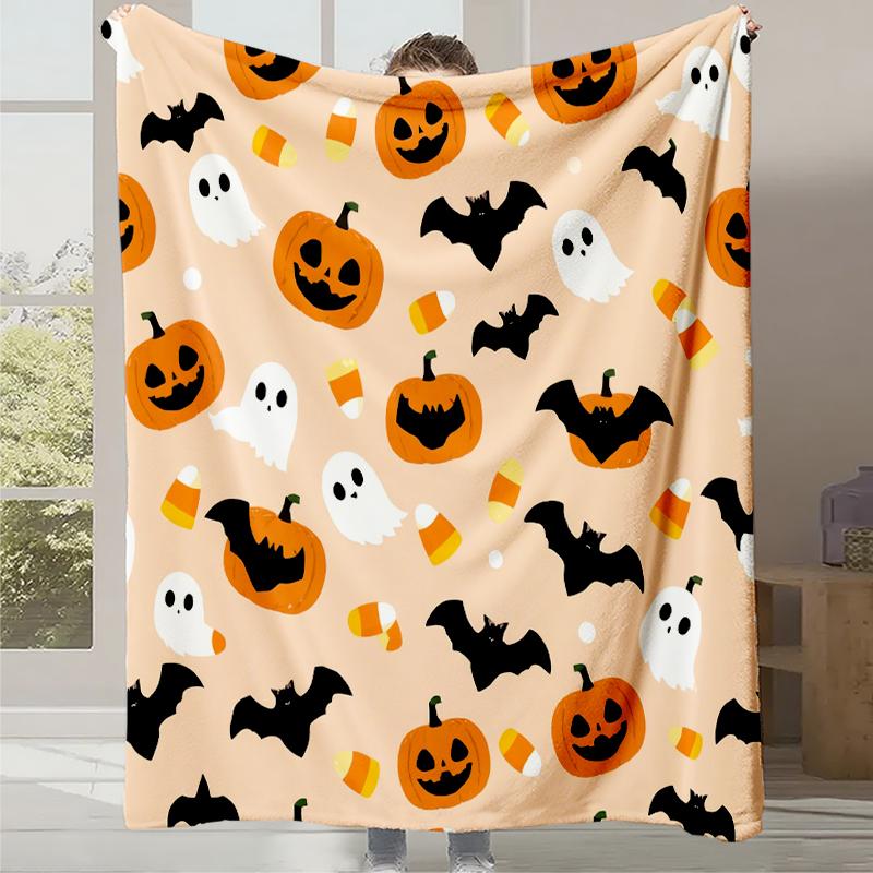 2025 New Cartoon Cute Pumpkin Little Ghost Printed Blanket Autumn and Winter Comfortable Warm Blanket Holiday Gift