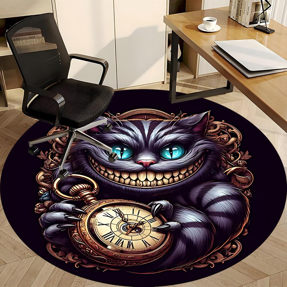 1pc Time Cat Office Round Area Rug, Indoor Mat Suitable For Office, Under Office Chairs Bedroom Living Room Home Decor, Room Deco