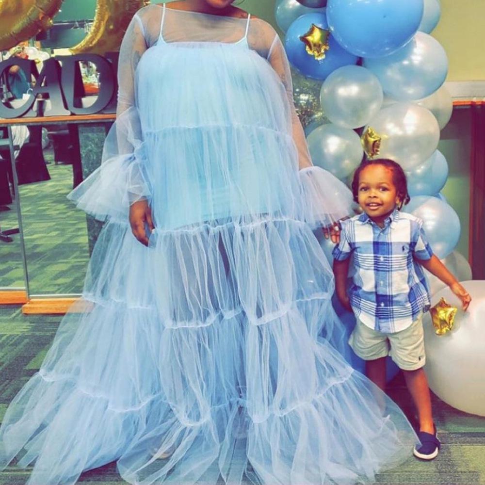 

Весна/Лето 2025 Европейское и Американское Женское Свадебное/Вечернее Платье на Бретелях-Спагетти с Сетчатыми Рукавами 2XL синий