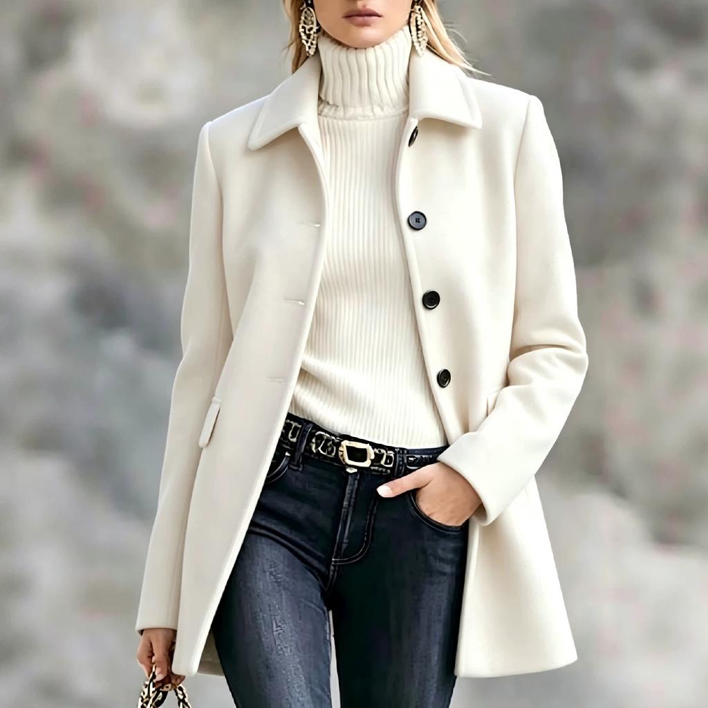 Damen Vintage Revers Wollmantel Mittellang Einreihig Übermantel Herbst Winter Elegant Lässig Oberbekleidung