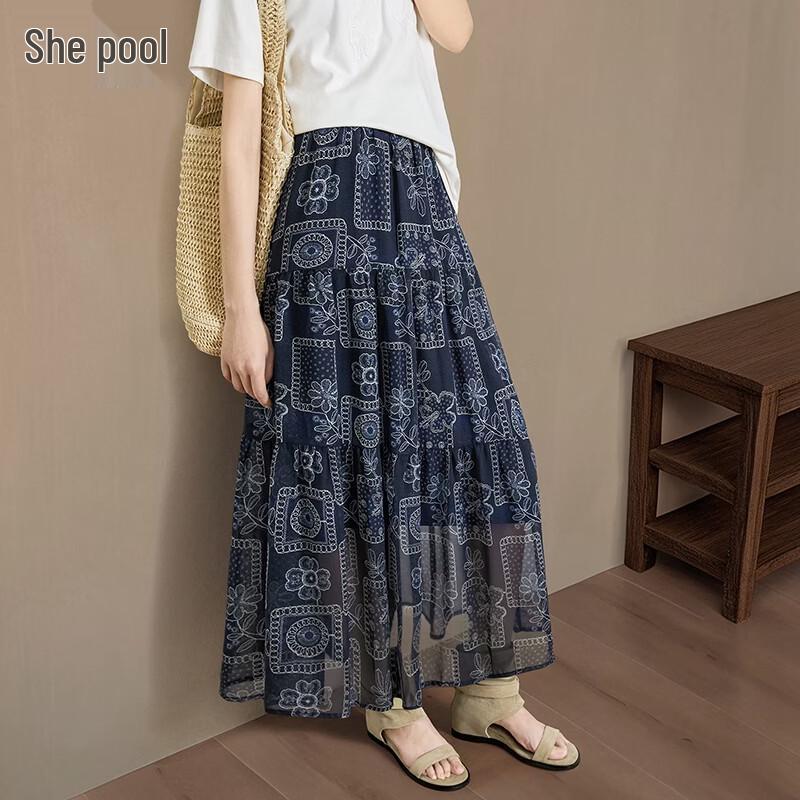 Женская элегантная цветочная юбка-миди с высокой талией и драпировкой M