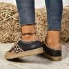 Women's Leopard Print Fashion Sneakers, Casual Lace-Up Low Top Shoes with Plain Toe, All-Season Man-Made Upper & Fabric Inner