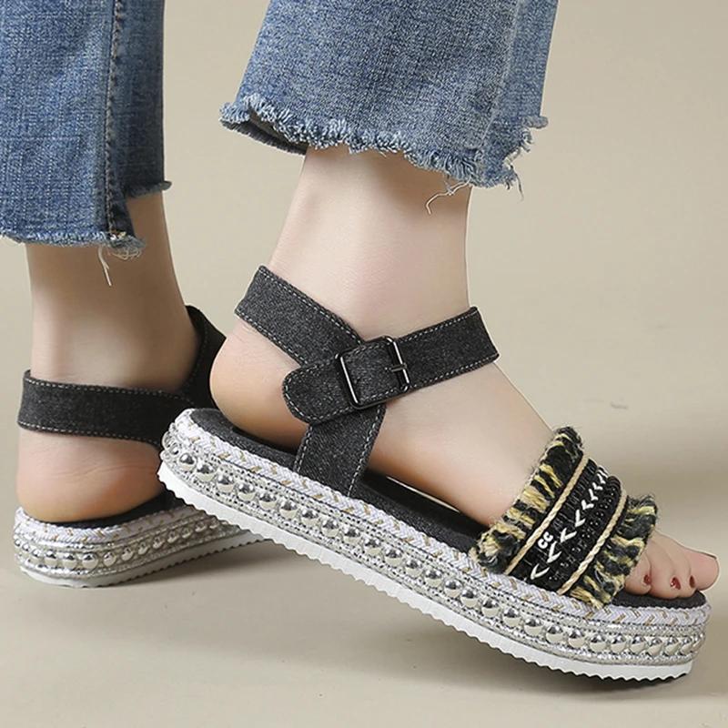 Fashion Women's Sandals Stylish Fringe Design Platform Sandals Summer New Women Shoes Buckle Open Toe Sandal Female Casual Heel Sandals