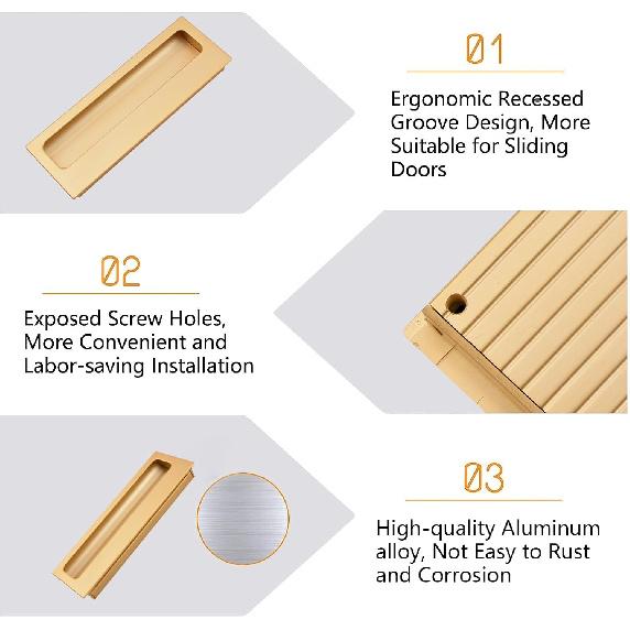 MOROBOR Aluminum Alloy Flush Pull Handles, 2pcs Modern Barn Door Handles with 4pcs Stainless Steel Flat Head Screws, Hidden Cabinet Handles for