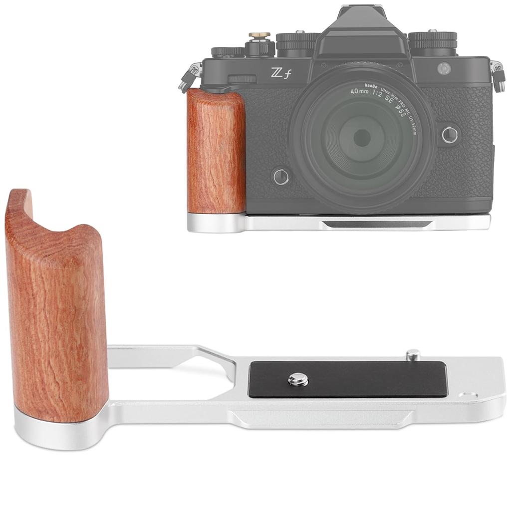 Leftfoto zf Retro Handgrip with Rosewood Handgrip for Nikon ZF Arca Quick Release Plate on the Bottom L-Bracket Cameras, Built-in (Silver)