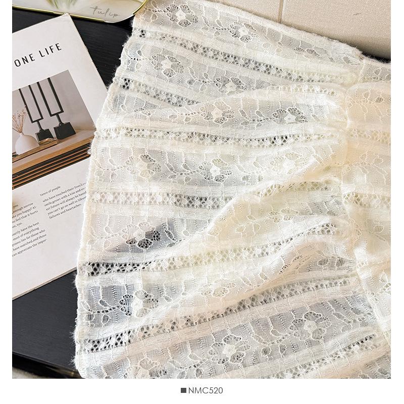 Elegant French Crochet Lace A-Line Midi Skirt for Women - High Waist, Autumn 2025 Collection