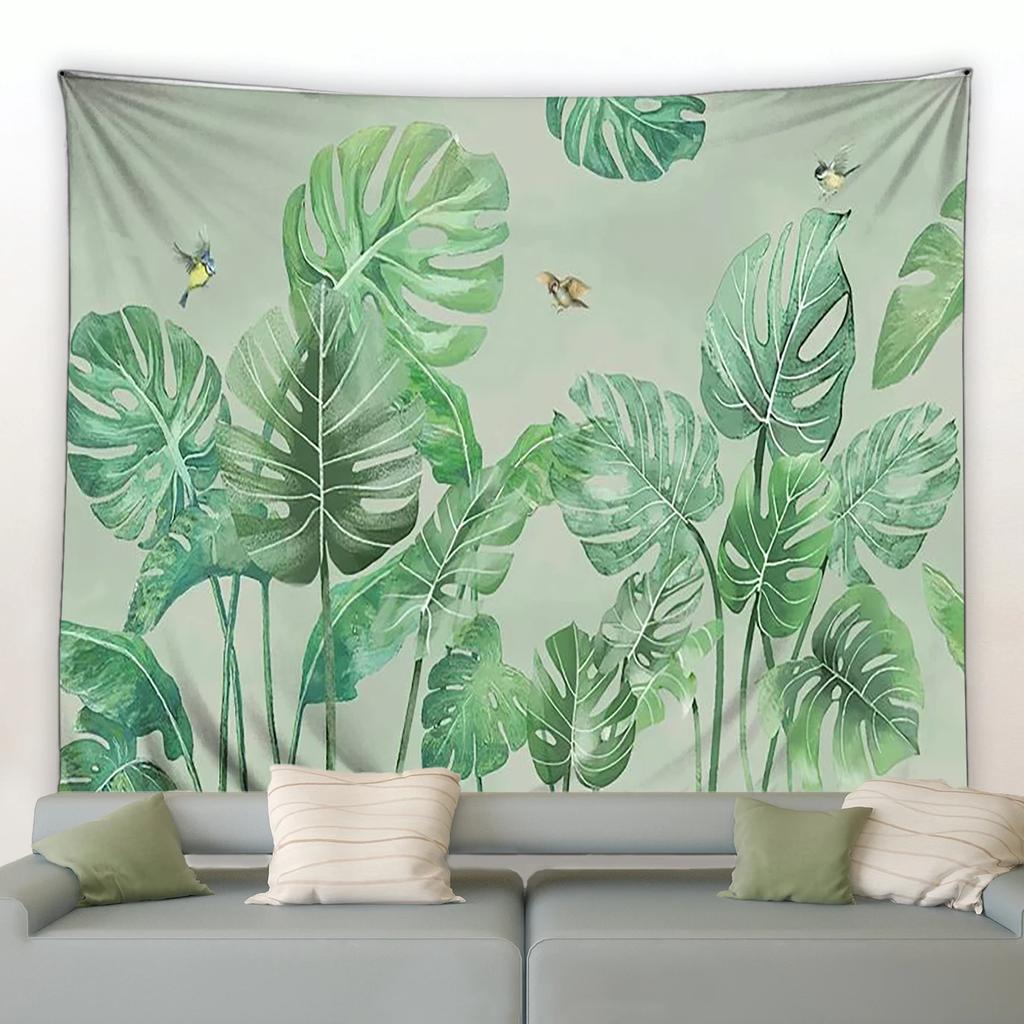 Tropical Plants Tapestry Colorful Parrot Monstera Banana Leaves Watercolor Wall Hanging Natural Landscape Living Room Tapestries