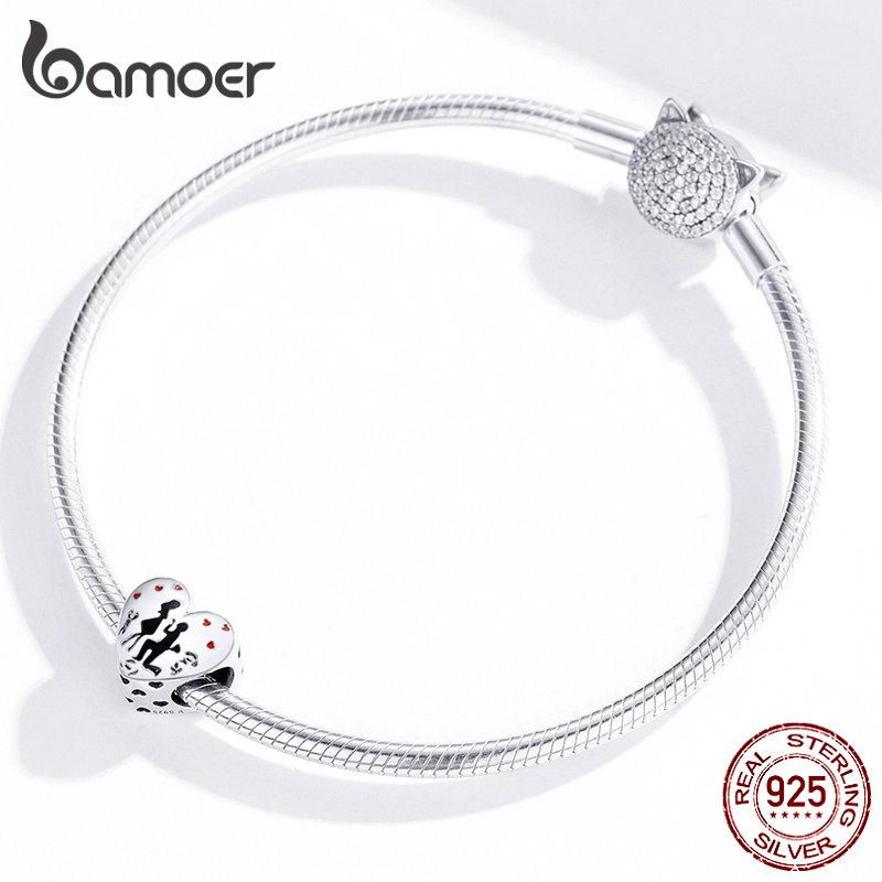 BAMOER Marry Me Heart Enamel Charm for Women Original Silver Bracelet 925 Sterling Silver Jewelry