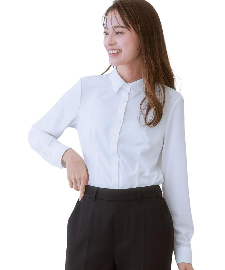 Nissen Knit Material Long Sleeve Shirt Buttons To Prevent and Size L Shirt/Blouse, (with Peeking), Moisture-Wicking, Quick-Drying, Shape-Retaining,