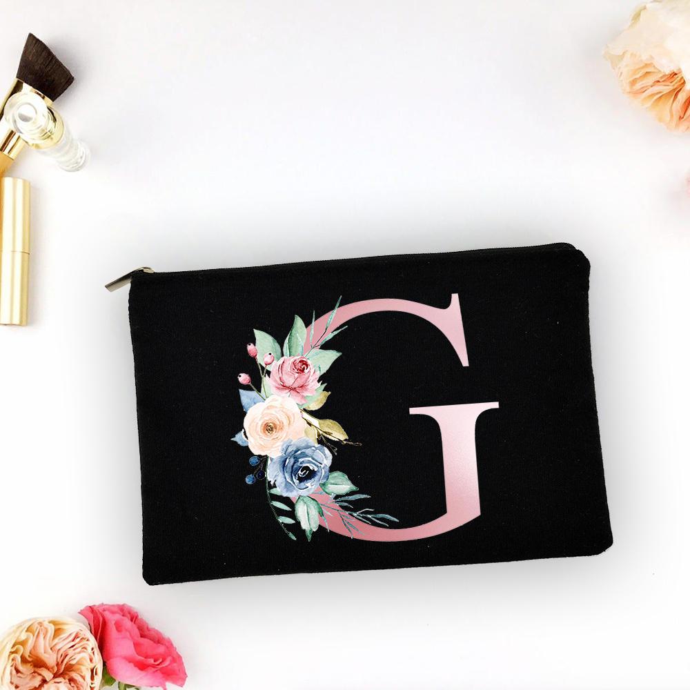 Pink Alphabet Flower A-Z Makeup Bag Make Up Pouch Women Shopping Travel Cosmetic Storage Lipstick Bags Large Capacity Organizer