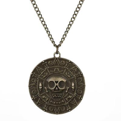 Classic Skull Necklace Pirates of The Caribbean Movies Cursed Aztec Coin Jewelry for Men Choker