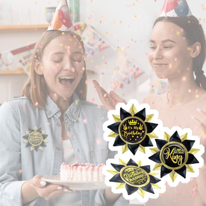 Happy Birthday Button Pin Party Decoration For Birthdays Event Reusable Safety Clasps Grosgrain Ribbon Badges Gift