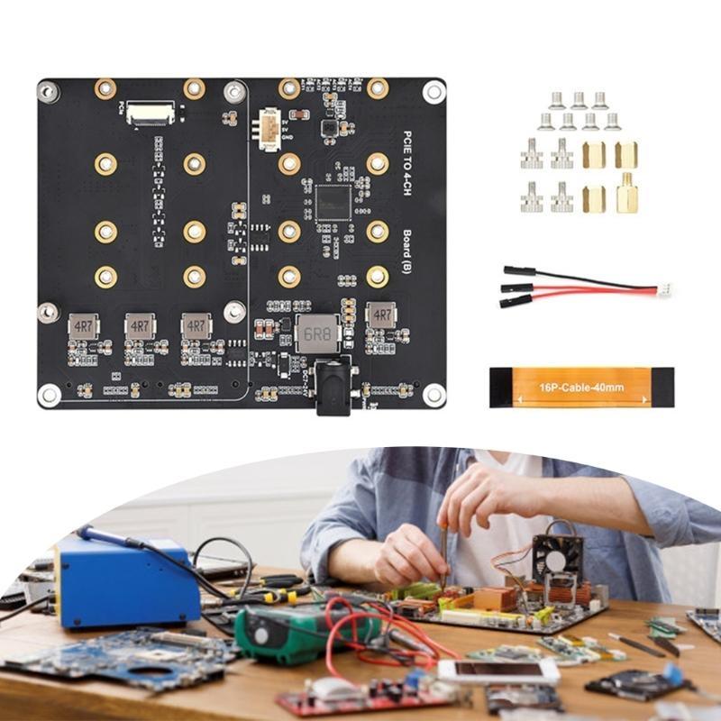 PCIe To 4CH M.2 NVMe 4 Port SSD Board with LED Light M.2 Hard Drives Adapter Card for RPI 5 2280/2260/2242/2230
