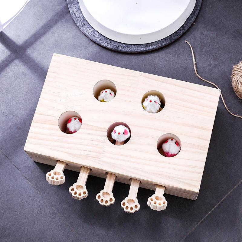 Solid Wood Whack-a-Mole Educational Cat Toy - Internet Sensation!