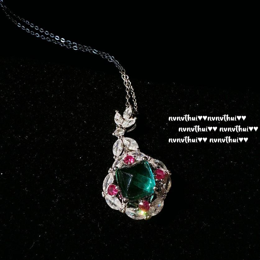 Margaret Tip Jewel Necklace, Antique, 18K Gold Plated, Mojito Green Sugar Tower Zircon Earrings Combination